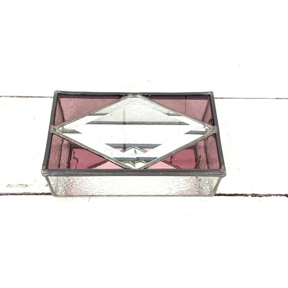 Vintage beveled diamond mirror glass trinket jewelry ring box - Picture 2 of 9